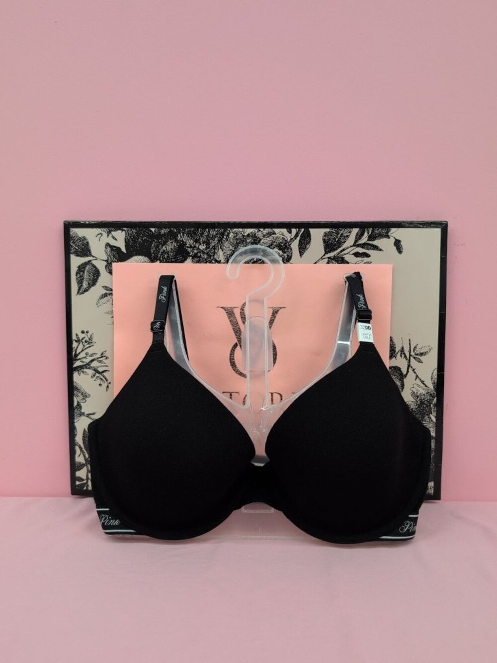 Victoria Secret Pink Wear Everywhere Lightly Lined T Shirt Bra 32DD Pure Black